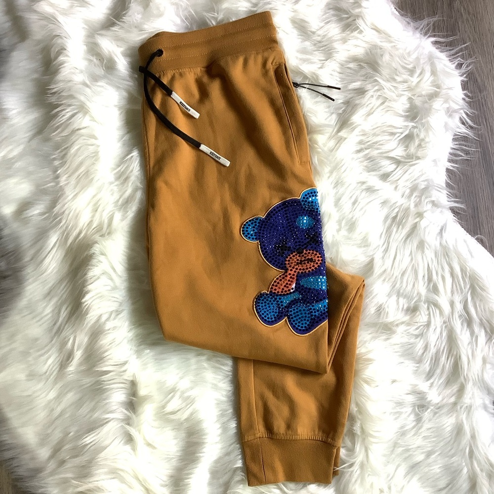 CivilizeD Raised By Bears rhinestone bear sweat pants Large